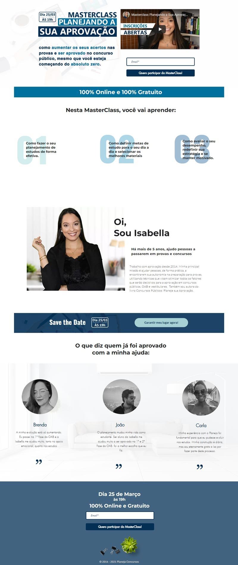 Masterclass sign-up page